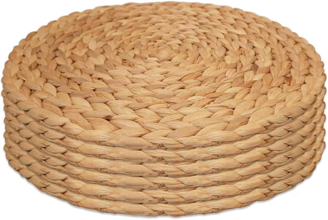 Round Woven Placemats Set of 6Rattan Placemats Natural Hand-Woven Water Hyacinth Placemats Farmhouse Weave Place Mats Table Mats for Dining, Table,Kitchen,Wedding