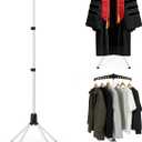 2 IN 1 T Shirt Display Stand, 32-63 inch Adjustable Cap and Gown Display Stand, Portable Hanging Black Metal Clothes Display, Hanger Rack for Clothing Dress Garment Coat Retail