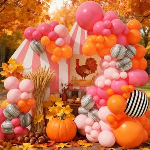 Orange and Pink Balloon Arch Garland Kit Fall Color Thanksgiving Balloons Decorations Autumn Harvest Balloon Kit for Thanks Giving Friendsgiving Themed Baby Shower Birthday Party Decoration