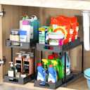 Under Sink Organizers and Storage, 2 Pack Large Capacity Heavy Load Double Pull-out Under Sink Shelves with Sliding Drawer for Kitchen and Bathroom, Black