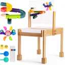 Sand and Water Table for Todders, Wooden Sensory Table with Waterproof Cover 2 Storage Bins Painting Acrylic Board,5 Markers Water Slide Track & Windmill Toys Indoor Outdoor Play Table
