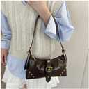 Y2K Shoulder Bag for Women, Vintage Buckle Punk PU Leather Dark Brown Purse, Adjustable Shoulder Strap Studded Bag, Clutch Purse