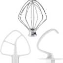 3-Piece Kit Attachments for KitchenAid Tilt-Head Stand Mixer, Accessories Stainless Steel K45WW Wire Whip, K45DH Dough Hook and K45B Coated Flat Blade Paddle with Scraper