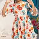 RONGTAI Girls Dress Back to School 3D Cartoon Print Round Neck Lightweight Casual 3/4 Flutter Sleeve Party Dresses Size 6-12 (10-11 Years, Animal)