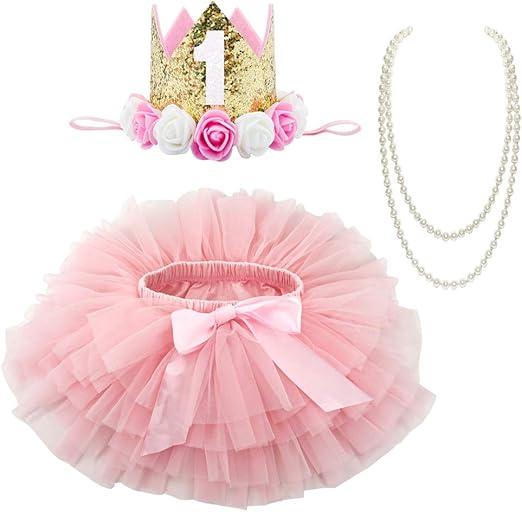 BGFKS Baby Girls Soft Tutu Skirt with Diaper Cover,1/2nd Birthday Party Tutu Skirt Sets, Pink