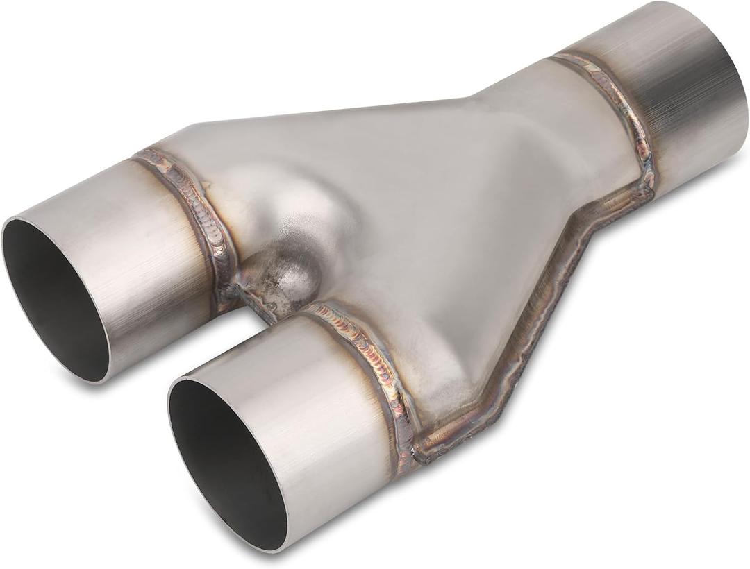 Vurkcy 2.5 inch Exhaust Y Pipe, 2.5" Single to 2.5" Dual Exhaust Adapter Connector, 10" Overall Length, Universal 2 1/2 Inch Y Tail Pipe, Weld-on, Silvery