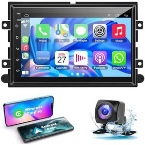 4+64G Android 12 Car Stereo for Ford 2004-2014 F150/F250/F350, 7 Inch IPS Touch Screen Car Radio with Wireless Carplay/Android Auto,GPS, WiFi, Bluetooth,FM, Support OBD2/DVR/DPS