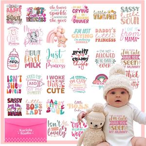 Kaciola 30 Sheets Baby Shower Games Iron on Transfers, Baby Girl DTF Transfers Ready to Press Bodysuit Making Stickers Iron on Decals for T Shirts Hoodie DIY Crafts (Girl)
