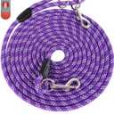 50FT* 3/8 inch, Purple Long Rope Leash for Dog Training 50FT* 3/8 inch, Purple, Reflective Threads Check Cord Recall Training Agility Dog Lead for Large Medium Small Dogs, Dog Tie-out cable for Playing, Camping, or Backyard