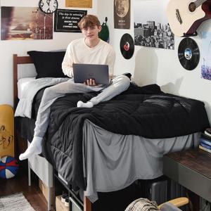 Bedsure Twin XL Comforter Set - 5 Pieces Reversible Black Bedding, Twin XL Size Bed Set for All Seasons, Bed in a Bag with Down Alternative Comforter, Sheets, Pillowcase & Sham
