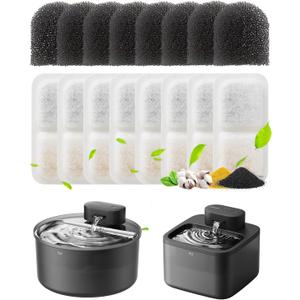 oneisall 8 Replacement Filters 4 Months Set for Cat Water Fountain PW13 PW14, Replacement Filters and Sponges for Ultra Quiet Pet Water Fountain, White 8 Count (Pack of 1)