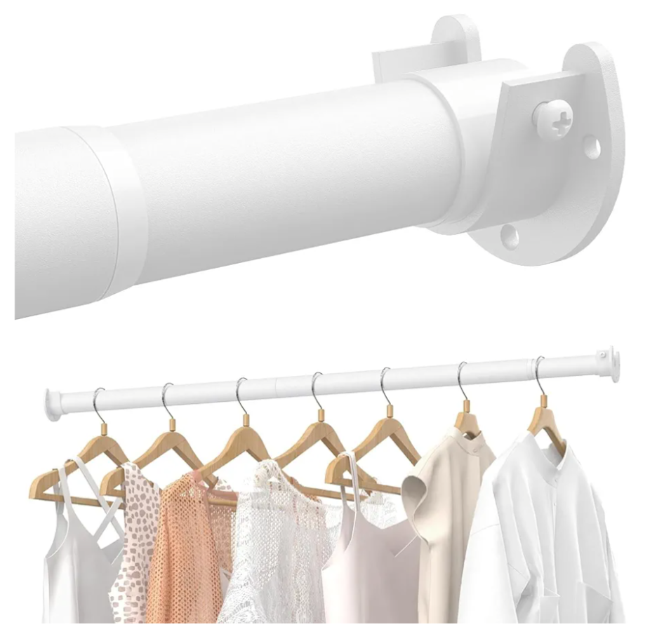 Closet Rods for Hanging Clothes, 17 to 69 Inches Stepless Adjustable Metal Closet Rod, 1.3 Inches Heavy Duty Clothes Hanging Rod for Closet Wardrobes Laundry RV, White