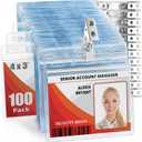 Mifflin-USA Horizontal Card Protector with Metal Clip and Vinyl Straps (Clear, 4x3 Inch, Pack of 100), Waterproof PVC ID Name Badge Holder with Clip