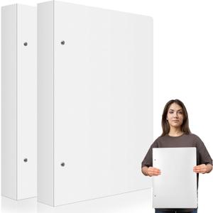 2 Pcs 3 Ring Binder 11"x17" Binder Poly Panel Featuring 1" D Ring Fit 11" x 17" Paper Size for Store Artwork Poster Paper PP Material (White)