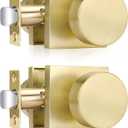 Haidms Gold Door Knobs Passage, Heavy Duty Square Brushed Gold Hall and Closet Door Knobs for Hallway, Zinc Alloy Passage Door Knob Hallways (2 Pack)