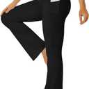 FOHOFO Yoga Pants Women, Flare Leggings for Women with Pockets Crossover High Waisted Bootcut Yoga Pants, Black, Medium 