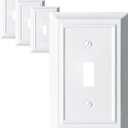 Metal Decorative Wall Plate, Electrical Outlet Covers,Light Switch Covers,Thick and Durable Mid Size 3.16'' x 4.92'' Switch Plate in Various Styles (Pure White, 1 Gang Toggle 4 PK)