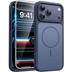 FNTCASE for iPhone 17 Pro case Blue: Compatible with Magsafe, Magnetic 17 Pro Phone Cases with Screen Protector, Military Grade Shockproof Protective Dual-Tone Trending Design Cover, 6.3 inch