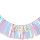 WAOUH Baby Girl Banner for 1st Birthday - Highchair Banner for First Birthday Decoration, Cake Smash Photo Prop, Tulle Garland Banner (light Aqua and Light Blue)