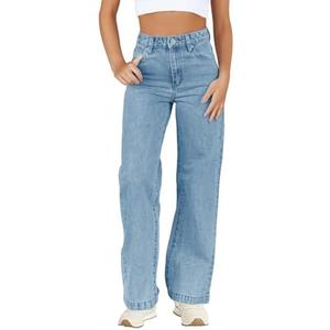 Haloumoning Girl’s Elastic Waist Jeans Straight Leg Demin Pants Casual Stretch Long Pants with Pockets 5-14 Years, 150