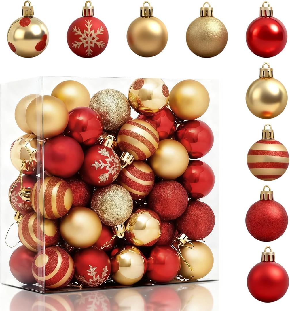50PCS Christmas Balls 4cm / 1.6" Christmas Tree Hanging Ornaments Xmas Ball Decoration, Red and Gold Ornaments for Xmas Tree Wreath Garland