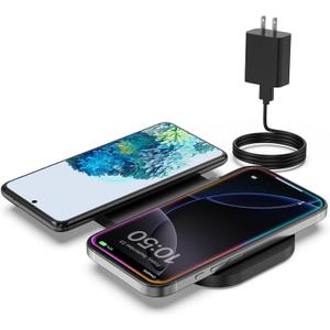 Wireless Charger, 10W Max Dual Charging Pad for iPhone 15/14/14 Plus/13 Pro Max/Pro/Mini/12/11, Airpods 3/2/Pro, Samsung S22/S21, QC 24W Adapter, Charging Adapter (Black)