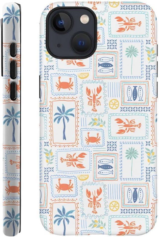 Case for iPhone 13,Fits Frosted Case Design for Girl Women,Coastal Fish Summer Cute Stamp