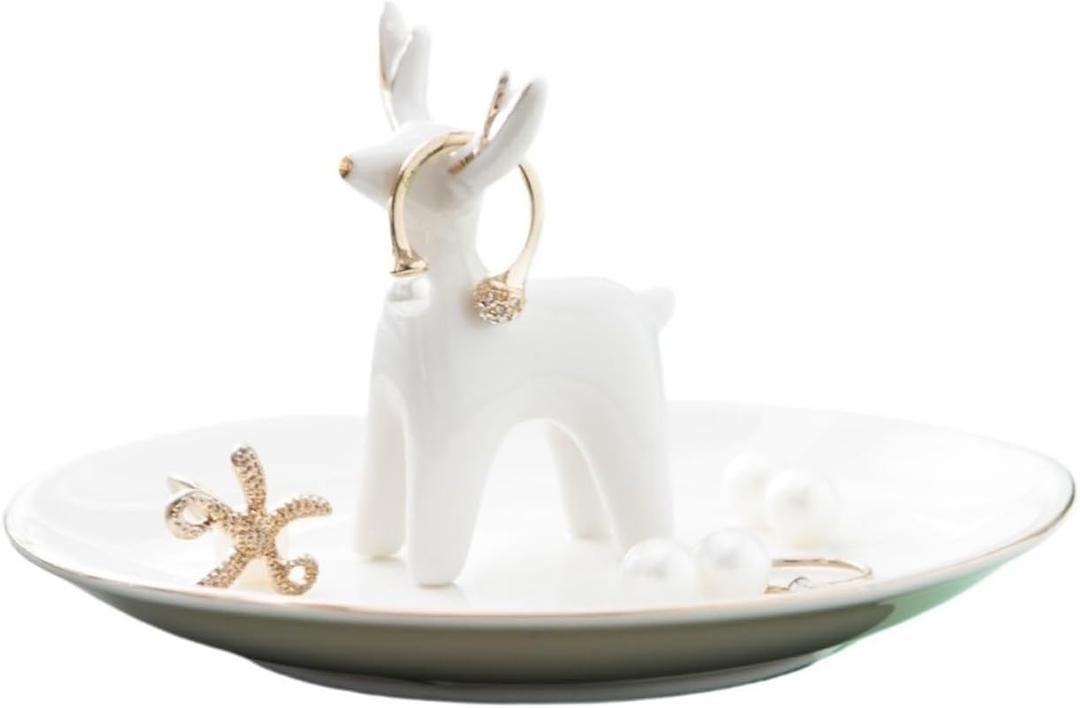 LUNCHS Deer Shape Trinket Dish White Ceramic Ring Dish Storage Rings Earrings Necklaces Give Holiday Gifts to Friends, Daughters, Mothers Jewelry Dish