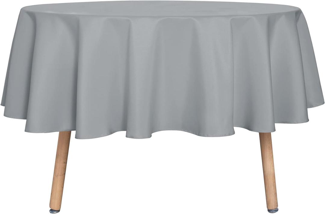 sancua Round Tablecloth - 60 Inch - Water Resistant Spill Proof Washable Polyester Table Cloth Decorative Fabric Table Cover for Dining Tables, Buffet Parties and Camping, Silver Grey