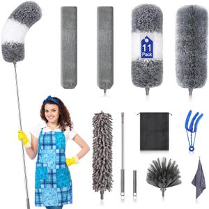 Microfiber Duster Kit (11PCS) - Washable Dusters with Extension Pole (30 to 100 in) for Cleaning Ceilings, Fans, Furniture