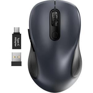 Trueque Wireless Mouse, 2.4GHz Ergonomic Mouse for Laptop & PC, Silent Portable Computer Mice with Back & Forward Buttons, USB-C Adapter for Windows/Mac, M01 (Gray)