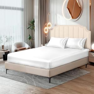 Ersmak Silk Satin Fitted Sheet, Soft Deep Pocket Bottom Luxury Full Fitted Sheet, Wrinkle Free, Breathable, Fade Resistant - Ivory White