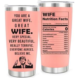 tGifGLonyi Wife Birthday Gifts from Husband,Mothers Day Christmas Gift for Her,Wedding Anniversary for Women, You're a Great Wife Tumbler 20oz Pink, 2 Pack