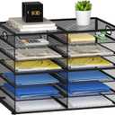 Lavatino 12 Compartments Paper Organizer for Desk, Mesh Literature Organizer, Mail File Sorter Tray with Handle, Desktop Mailbox for Office Classroom Home, Black (6 Tier - Black)