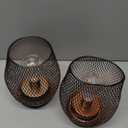 DECORKEY Set of 2 Battery Operated Lamp LED Table Lantern, Brown Metal Cage Cordless Lamps with LED BulbVintage Decorative Outdoor Lantern for Weddings, Parties, Patio, Events for Indoors Shelf Decor