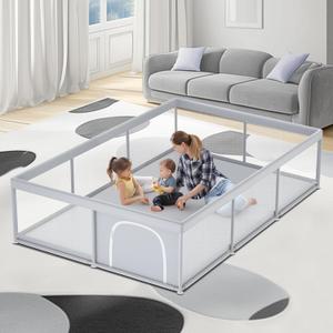 Fshibila 74"50" Large Baby Playpen, Baby Play Pen for Babies and Toddlers, Baby Play Yard for Indoor & Outdoor, Sturdy Safety Playard with Soft Breathable Mesh, Anti-Fall, Grey