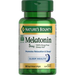 2 x Nature's Bounty Melatonin, 100% Drug Free Sleep Aid, Dietary Supplement, Promotes Relaxation and Sleep Health, 5mg, 90 Softgels (Pack of 1)