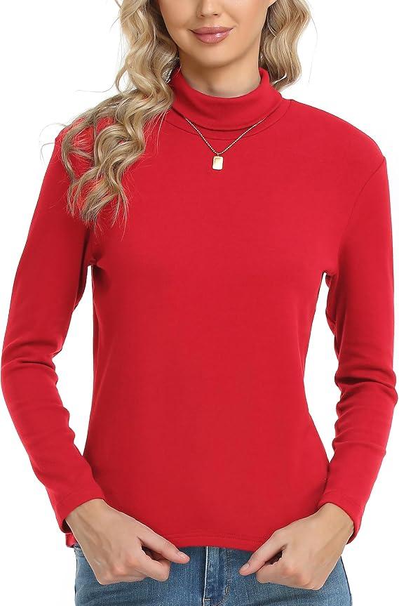 CUNYI Women's Turtleneck Shirt Long Sleeve Mock Tee Cotton Tops for Women