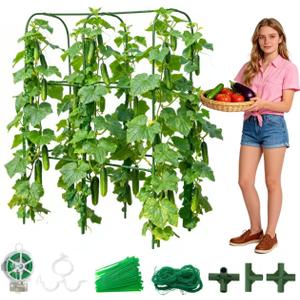 Garden Cucumber Trellis for Climbing Plants, Outdoor Metal Garden Arch Trellis, Plant Support for Vegetables Tomato Trellis Raised Garden Bed (Green, 31.5" Lx21.6 Wx47.2 H-S)