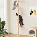 80inch Tall Cat Tree Wall Mount, 15.8in Big Perch Bed for Large Adult Cats, Adjustable Cat Tower Floor to Ceiling for Scratch, Climb, and Lookout