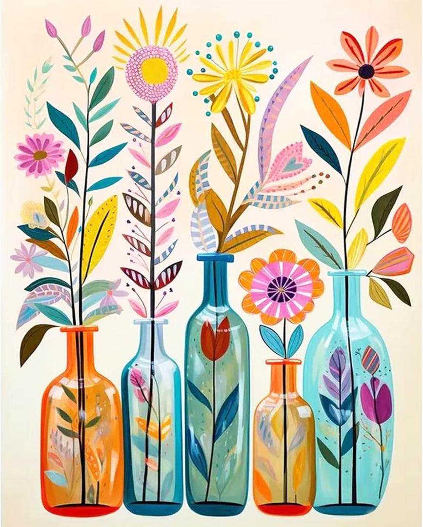 JATOK Paint by Numbers Kit for Adults Beginners, Flowers DIY Easy Acrylic Oil Painting by Numbers on Canvas, Paint-by-Numbers Drawing Kits for Gift Home Wall Decor Without Frame 16x20in (Black)