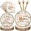 96Pcs Coffee Theme Baby Shower Tableware Set - Coffee A Baby Is Brewing Paper Plates Napkins Forks A litte Bean Is On The Way Gender Reveal Party Supplies Serve 24 Guests