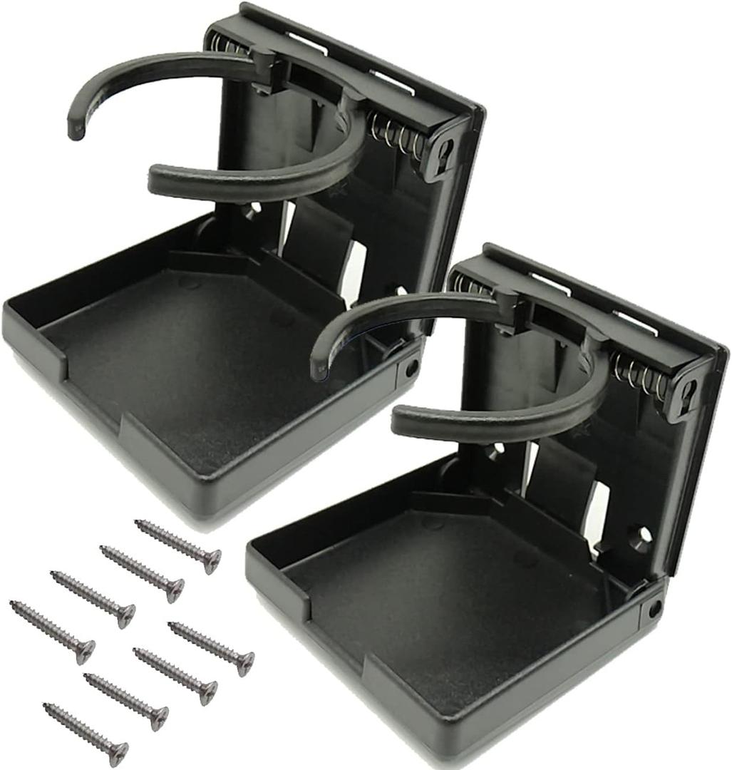 TIHOOD 2PCS Adjustable Folding Drink Holder with Screws/Adjustable Cup Holder for Marine/Boat/Caravan/Car (Black)