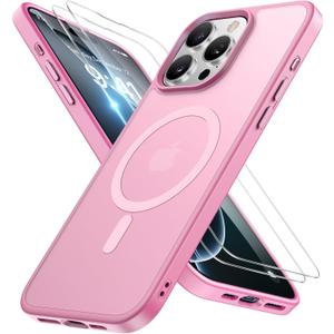 Miracase Magnetic for iPhone 17 Pro Max Case with Screen Protector [Compatible with MagSafe] Slim Thin Phone Case Military-Grade Protected for 17 ProMax Cover Bumper 6.9", Pink