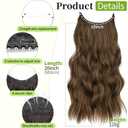 KooKaStyle Invisible Wire Hair Extensions with Transparent Wire Long Wavy Synthetic Hairpiece with 4 Secure Clips Adjustable Secret Headband for Women(20 Inch Chestnut Brown)