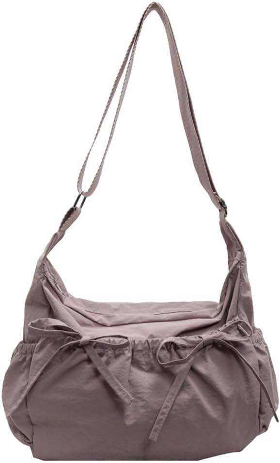Canvas Hobo Bag Crossbody Purse Womens Bow Shoulder Bag Vintage Tote Handbag Casual Shopper Satchel Messenger Purse for Women (Purple)