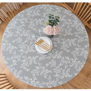 Round Elastic Edged Vinyl Tablecloth with Flannel Backing – Waterproof Oil-Proof PVC Fitted Table Cloth Plastic Cover (Fits Tables up to 40" - 44" Diameter)