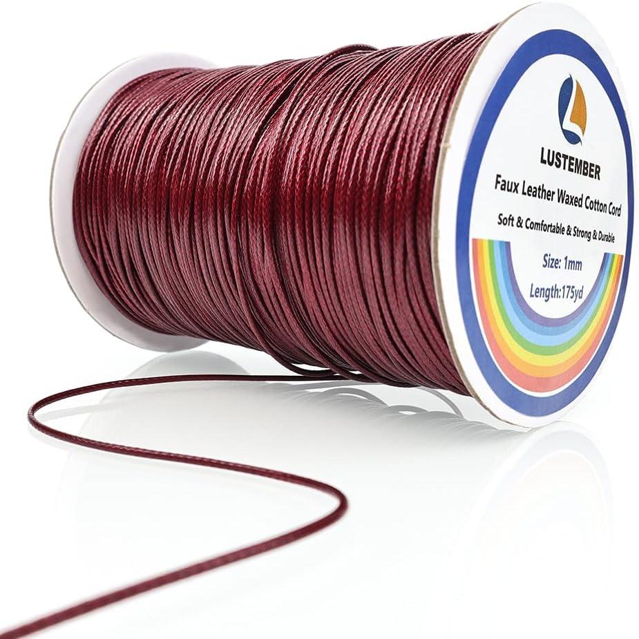 LUSTEMBER 1mm Faux Leather Waxed Cotton Cord, 175 Yards Durable Necklace String, Soft and Textured Cord for Necklaces, Bracelets, and Jewelry Making