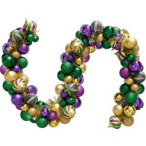 Mardi Gras Wreath for Front Door, 70inch Colourful Balls Decorative Wreath, Mardi Gras Garland for Outdoor Garden Front Door Wall Farmhouse Decor (70inch)