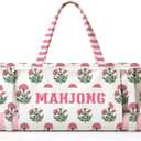 Shinylin 28 x 9 in Pink Marigold Floral Mahjong Bag for Tiles and Racks Canvas Marigold Tote Bag with Mat Holder Pink Floral Accessories Organizer Portable Mahjong Case Drawstring Protective Sleeve, 27.56 x 9.06 inches